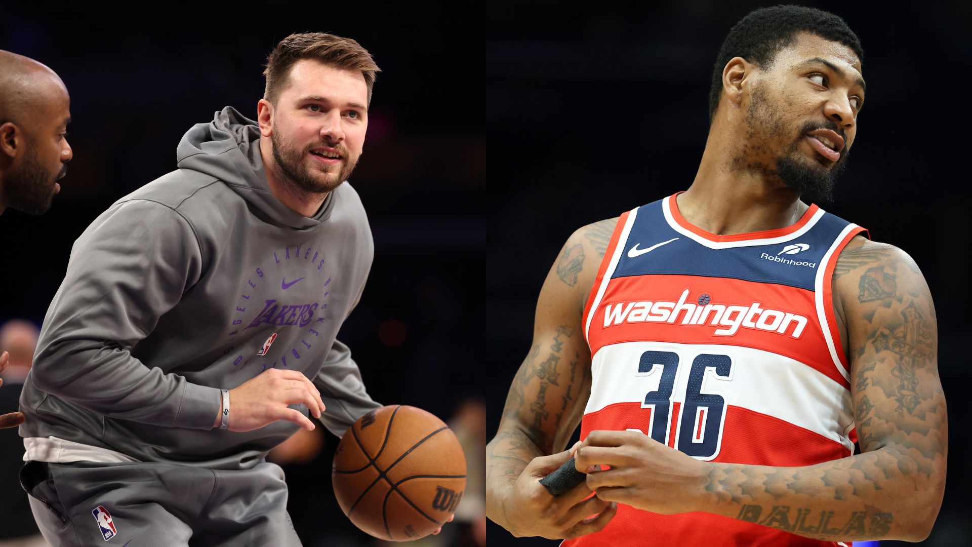 Luka Doncic (L) and Marcus Smart (R)