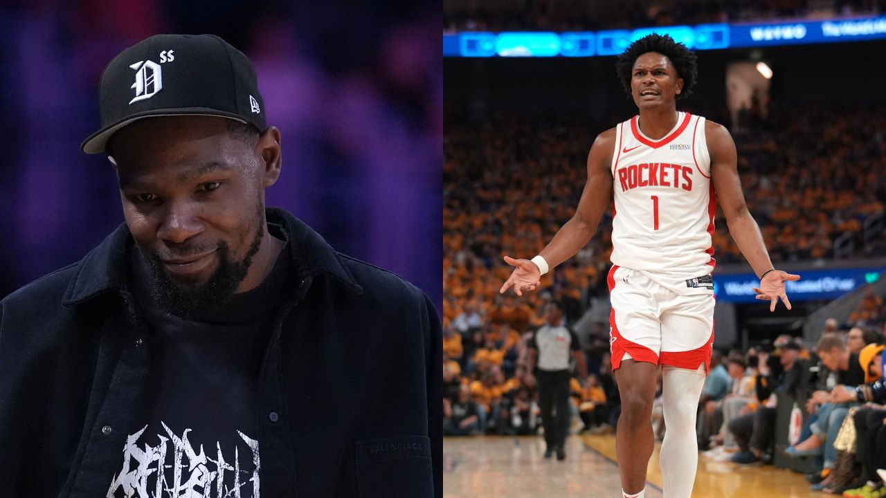 Kevin Durant (L), Amen Thompson (R)