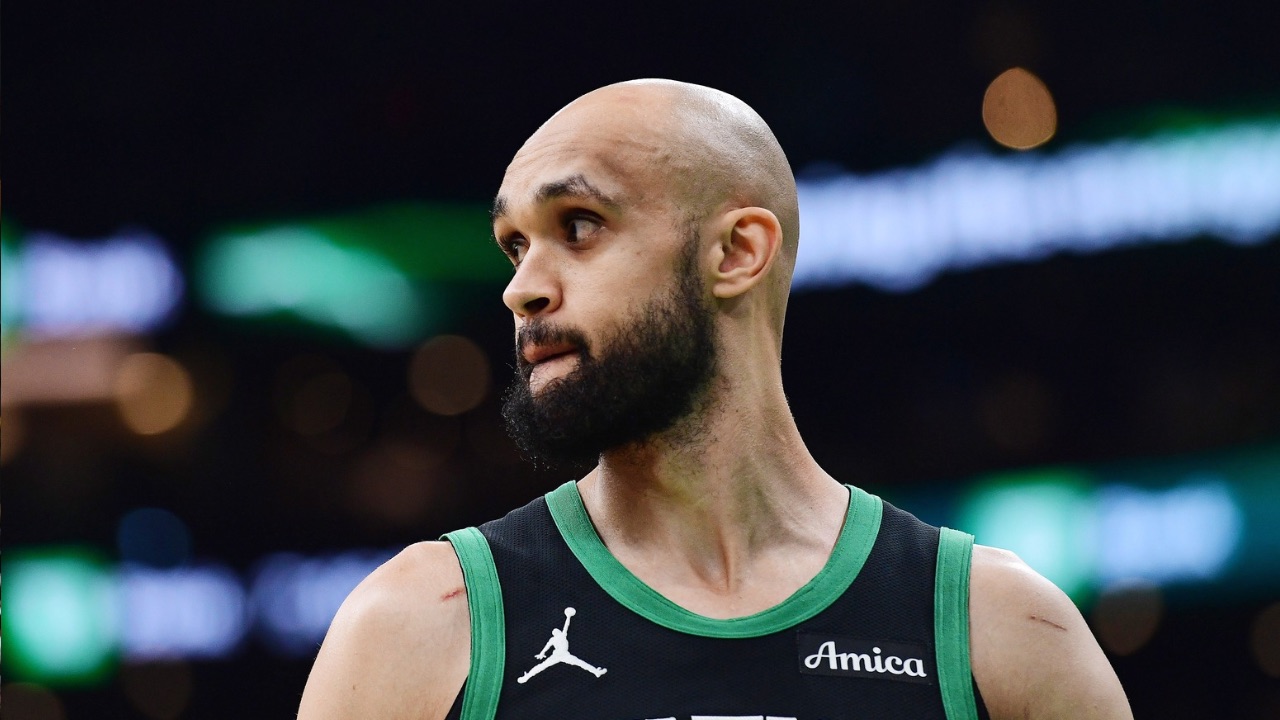Boston Celtics guard Derrick White (9) in the first half during game five of the second round for the 2025 NBA Playoffs against the New York Knicks at TD Garden.