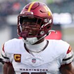 Washington Commanders wide receiver Terry McLaurin (17) reacts after a play with wide receiver Olamide Zaccheaus (14) against the Philadelphia Eagles during the first half in the NFC Championship game at Lincoln Financial Field.Commanders News: Insider Reflects on Terry McLaurin's Future in Washington Amid Trade Rumors