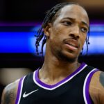 Sacramento Kings forward DeMar DeRozan (10) looks on during the fourth quarter against the Dallas Mavericks at Golden 1 Center.