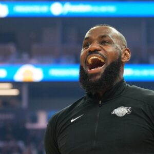 Dec 25, 2024; San Francisco, California, USA; Los Angeles Lakers forward LeBron James (23) before the game against the Golden State Warriors at Chase Center
