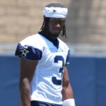 Dallas Cowboys receiver George Pickens (3) at training camp at the River Ridge Fields.