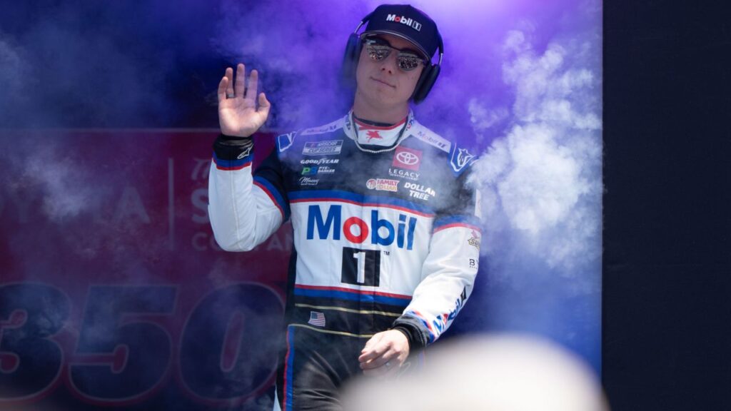 NASCAR Cup Series driver John Hunter Nemechek (42) waves after being introduced to fans before the start of the NASCAR Toyota / Save Mart 360 at Sonoma Raceway.