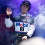 NASCAR Cup Series driver John Hunter Nemechek (42) waves after being introduced to fans before the start of the NASCAR Toyota / Save Mart 360 at Sonoma Raceway.