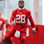 Tampa Bay Buccaneers safety Shilo Sanders (28) participates in mini camp at AdventHealth Training Center.