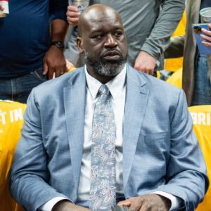 NBA former player Shaquille O'Neal before game one of the 2023 NBA Finals between the Miami Heat and Denver Nuggets at Ball Arena.