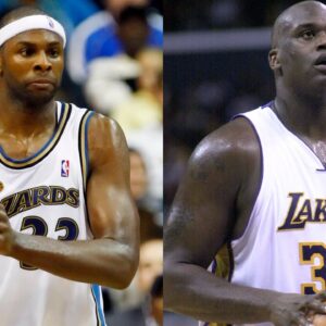 Brendan Haywood (L) and Shaquille O'Neal (R)