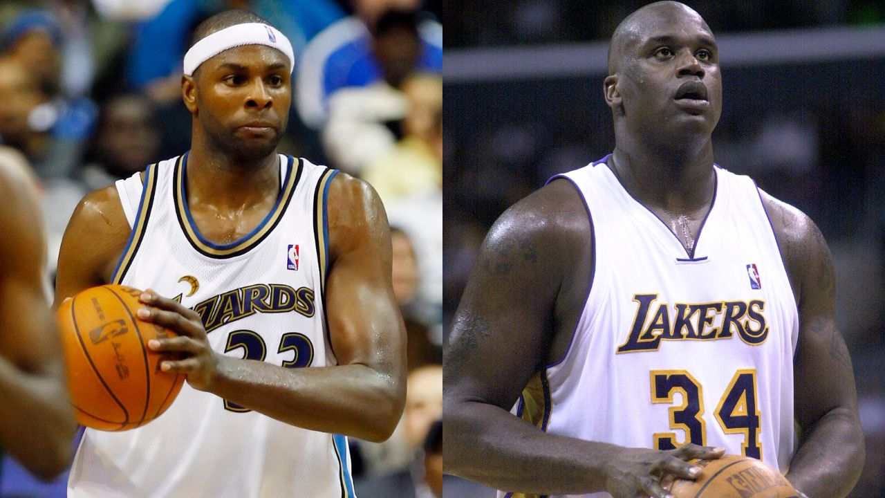 Brendan Haywood (L) and Shaquille O'Neal (R)