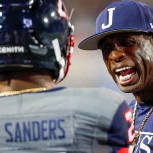 Jackson State head coach Deion Sanders yells at Jackson State safety Shilo Sanders (21) on the sideline in the Southern Heritage Classic between Tennessee State University and Jackson State University at Liberty Bowl Memorial Stadium in Memphis, Tenn., on Saturday, Sept. 11, 2021. Hpt Photos Of The Year 2021 60