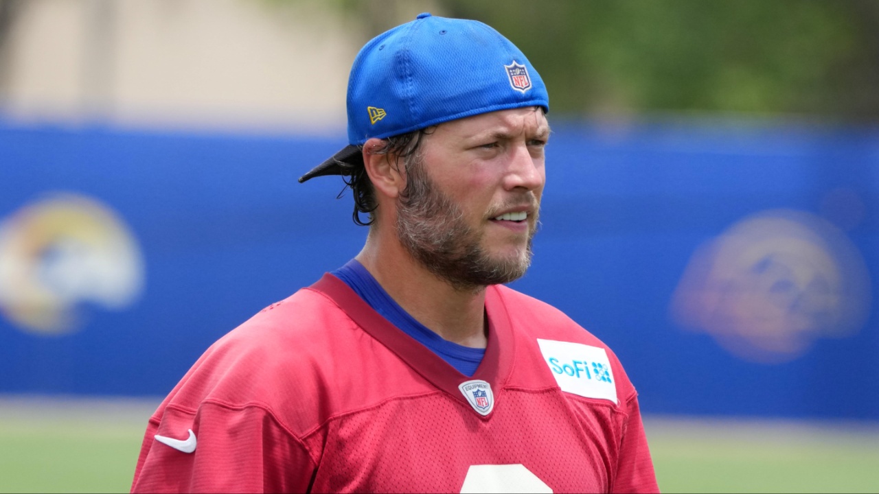 Los Angeles Rams quarterback Matthew Stafford (9) during organized team activities at Rams Practice Facility.