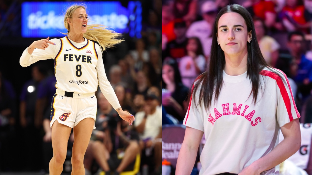 Sophie Cunningham (L), Caitlin Clark (R)