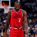 LA Clippers forward Kawhi Leonard (2) during the third quarter against the Denver Nuggets during game seven of first round for the 2025 NBA Playoffs at Ball Arena.