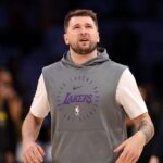 Los Angeles Lakers guard Luka Doncic (77) warms up before a game two of first round for the 2024 NBA Playoffs against the Minnesota Timberwolves at Crypto.com Arena.