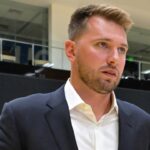 Los Angeles Lakers guard Luka Doncic (77) following a press conference announcing the signing of a 3-year, $165 million contract extension at UCLA Health Training Center.