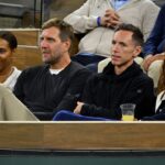 Former NBA players Dirk Nowitzki and Steve Nash attend the match between Tallon Griekspoor (NED) and Carlos Alcaraz (ESP) at the BNP Paribas Open at the Indian Wells Tennis Garden