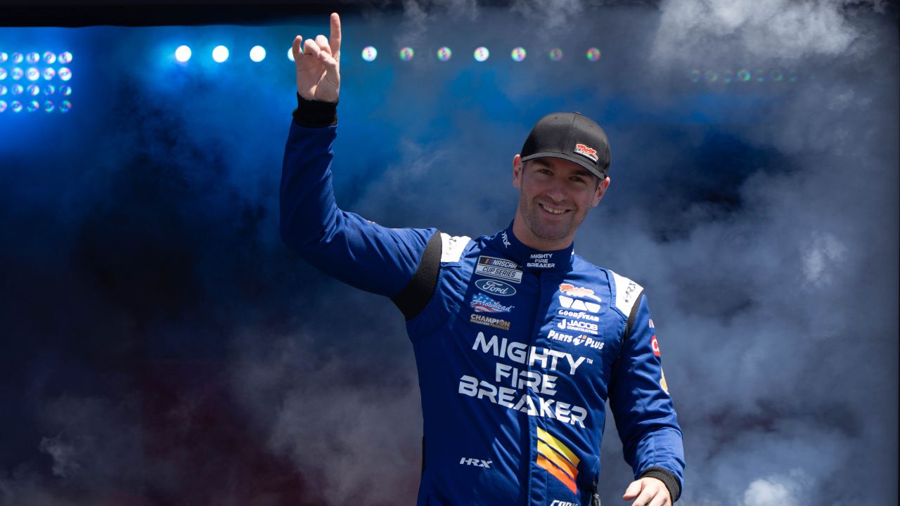 NASCAR Cup Series driver Cody Ware (51) waves after being introduced to fans before the start of the NASCAR Toyota / Save Mart 360 at Sonoma Raceway.