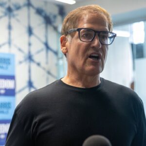 Mark Cuban answers questions as part of the Harris-Walz campaign in Georgia ATLANTA, GEORGIA, UNITED STATES