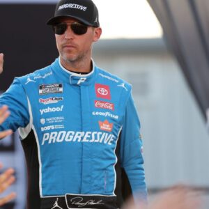 NASCAR Cup Series driver Denny Hamlin (11) waves to fans during driver introductions prior to the NASCAR Cup Series Cook Out 400 at Richmond Raceway.