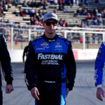 Feb 1, 2025; WInston-Salem, North Carolina, USA; NASCAR Cup Series driver Brad Keselowski (6), NASCAR Cup Series driver Ryan Preece (60) and NASCAR Cup Series driver Chris Buescher (17) walk the track before practice for the Clash at Bowman Gray at Bowman Gray Stadium. Mandatory Credit: Peter Casey-Imagn Images