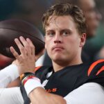 Cincinnati Bengals quarterback Joe Burrow (9) was up on the sideline during the first quarter against the Philadelphia Eagles at Lincoln Financial Field.