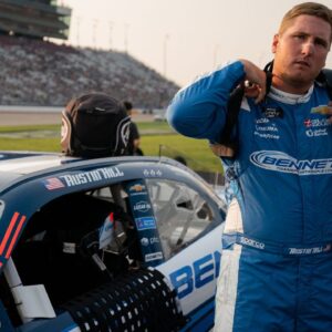 NASCAR Xfinity Series driver Austin Hill suits up before the Tennessee Lottery 250 at Nashville Superspeedway in Lebanon, Tenn., Saturday, May 31, 2025.