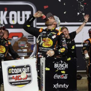 NASCAR Cup Series driver Austin Dillon (3) celebrates in victory lane after winning the Cook Out 400 at Richmond Raceway.