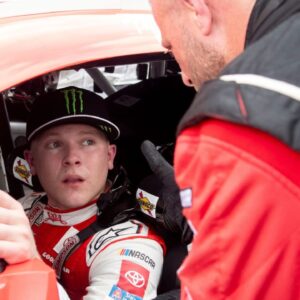 NASCAR Cup Series driver Ty Gibbs (54) sits in his car Sunday, July 27, 2025, after the Brickyard 400 at Indianapolis Motor Speedway.