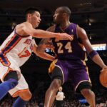 eremy Lin of the New York Knicks defends against Kobe Bryant (24) of the Los Angeles Lakers at Madison Square Garden in New York The Knicks knocked off the Lakers, 92-85