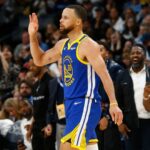 Apr 1, 2025; Memphis, Tennessee, USA; Golden State Warriors guard Stephen Curry (30) reacts during the fourth quarter against the Memphis Grizzlies at FedExForum.
