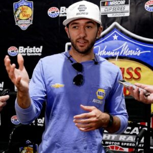 NASCAR Cup Series driver Chase Elliott speaks with members of the media at the K1 Speed indoor kart racing facility Tuesday, Aug. 19, 2025, in Nashville, Tenn.