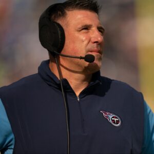 Tennessee Titans Head Coach Mike Vrabel reacts to a Titans penalty against the Seattle Seahawks during their game at Nissan Stadium in Nashville, Tenn., Sunday, Dec. 24, 2023. Vrabel was fired by owner Amy Adams Strunk Monday after having two losing seasons back-to-back.