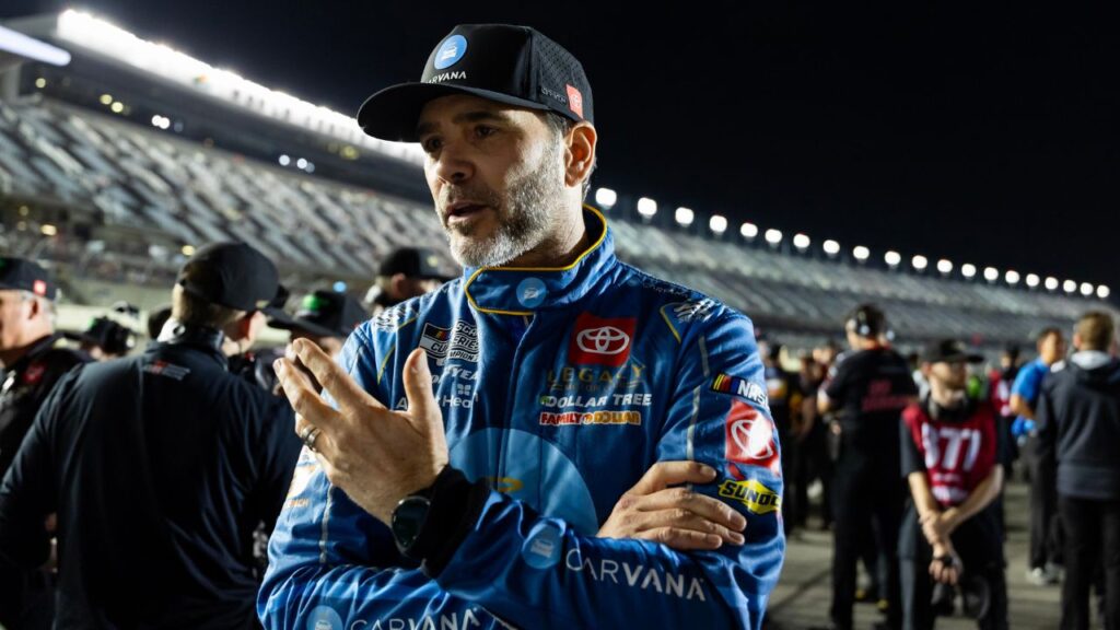 Feb 12, 2025; Daytona Beach, Florida, USA; NASCAR Cup Series driver Jimmie Johnson (84) during qualifying for the Daytona 500 at Daytona International Speedway. Mandatory Credit: Mark J. Rebilas-Imagn Images