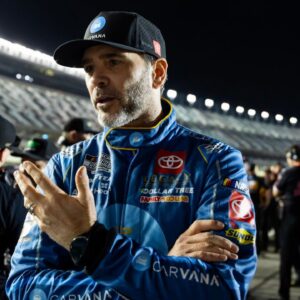 Feb 12, 2025; Daytona Beach, Florida, USA; NASCAR Cup Series driver Jimmie Johnson (84) during qualifying for the Daytona 500 at Daytona International Speedway. Mandatory Credit: Mark J. Rebilas-Imagn Images