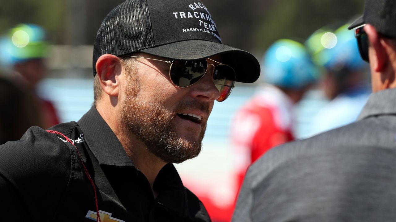 NASCAR Cup Series owner Justin Marks stands on pit road during practice and qualifying for the Go Bowling at The Glen at Watkins Glen International.