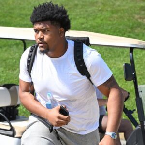 Pittsburgh Steelers defensive tackle Derrick Harmon arrives to training camp at Saint Vincent College.