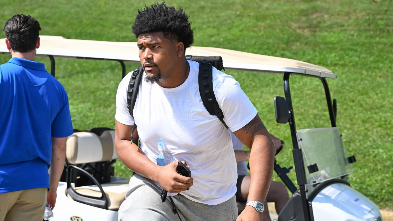Pittsburgh Steelers defensive tackle Derrick Harmon arrives to training camp at Saint Vincent College.