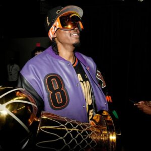 Oklahoma City Thunder forward Jalen Williams (8) celebrates after winning game seven of the 2025 NBA Finals against the Indiana Pacers at Paycom Center.