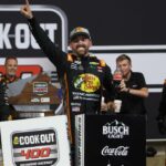 NASCAR Cup Series driver Austin Dillon (3) celebrates in victory lane after winning the Cook Out 400 at Richmond Raceway.