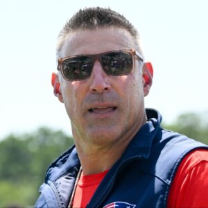 New England Patriots head coach Mike Vrabel leaves the practice fields after training camp at Gillette Stadium.