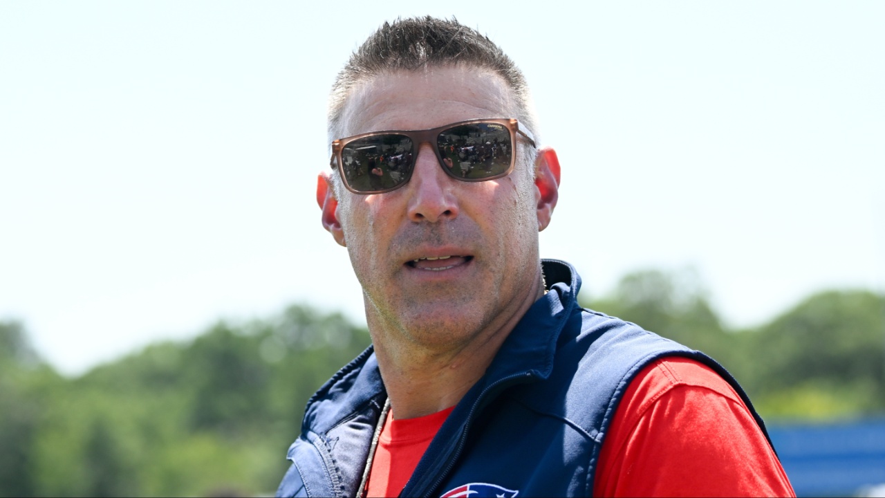 New England Patriots head coach Mike Vrabel leaves the practice fields after training camp at Gillette Stadium.