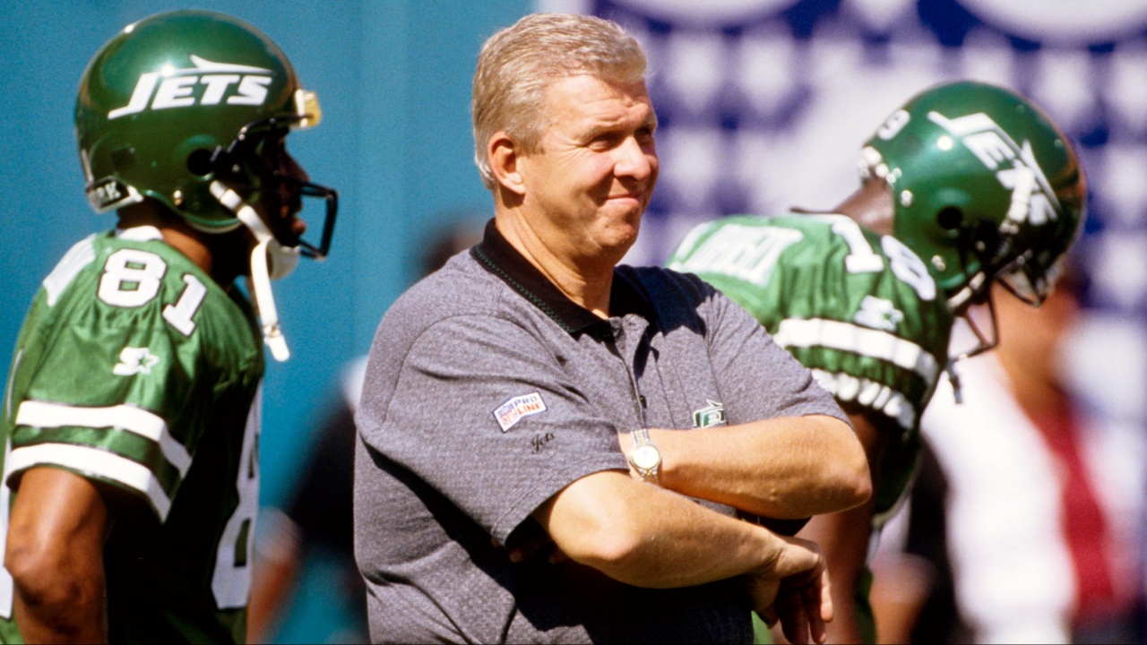 New York Jets head coach Bill Parcells on the sideline against the Miami Dolphins at Dolphin Stadium.