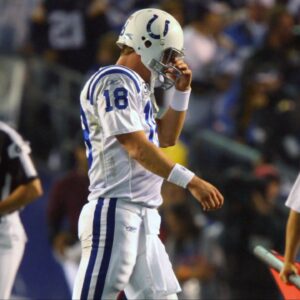 Indianapolis Colts quarterback Peyton Manning (18) walks off the field after throwing an interception during the 3rd quarter against the San Diego Chargers at Qualcomm Stadium in San Diego, CA. San Diego won the game 23-21.
