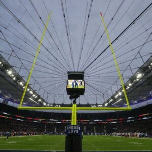 A general overall view of the goal posts during an NFL International Series game between the Indianapolis Colts and the New England Patriots at Deutsche Bank Park.