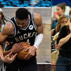 (L) Myles Turner and Giannis Antetokounmpo (R) Rachel Nichols