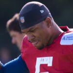 Indianapolis Colts’ quarterback Anthony Richardson (#5) waves to the fans during Colts Camp at Grand Park Sports Campus, Tuesday, July 29, 2025 in Westfield.