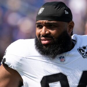 Las Vegas Raiders defensive tackle Christian Wilkins (94) before the game against the Baltimore Ravens at M&T Bank Stadium.