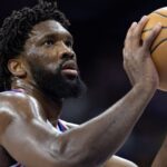 Philadelphia 76ers center Joel Embiid (21) shoots a foul shot against the Houston Rockets during the second quarter at Wells Fargo Center.