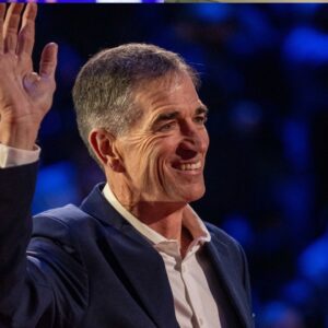 NBA great John Stockton is honored for being selected to the NBA 75th Anniversary Team during halftime in the 2022 NBA All-Star Game at Rocket Mortgage FieldHouse.