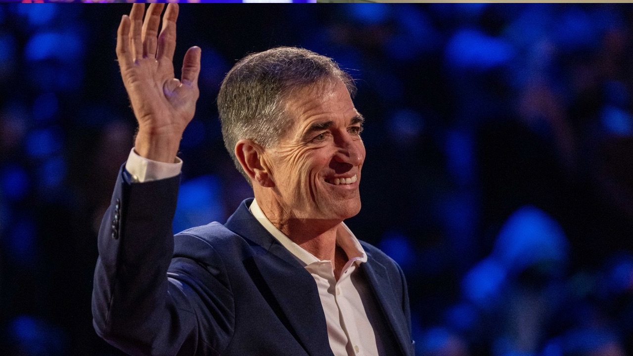 NBA great John Stockton is honored for being selected to the NBA 75th Anniversary Team during halftime in the 2022 NBA All-Star Game at Rocket Mortgage FieldHouse.